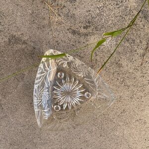 Vintage Cut Glass Triangular Trinket Dish - Clear
